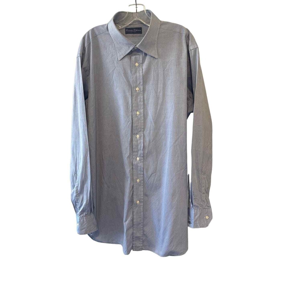 Tom James Executive Collection Mens Blue LS Dress Shirt 18 Neck Monogram